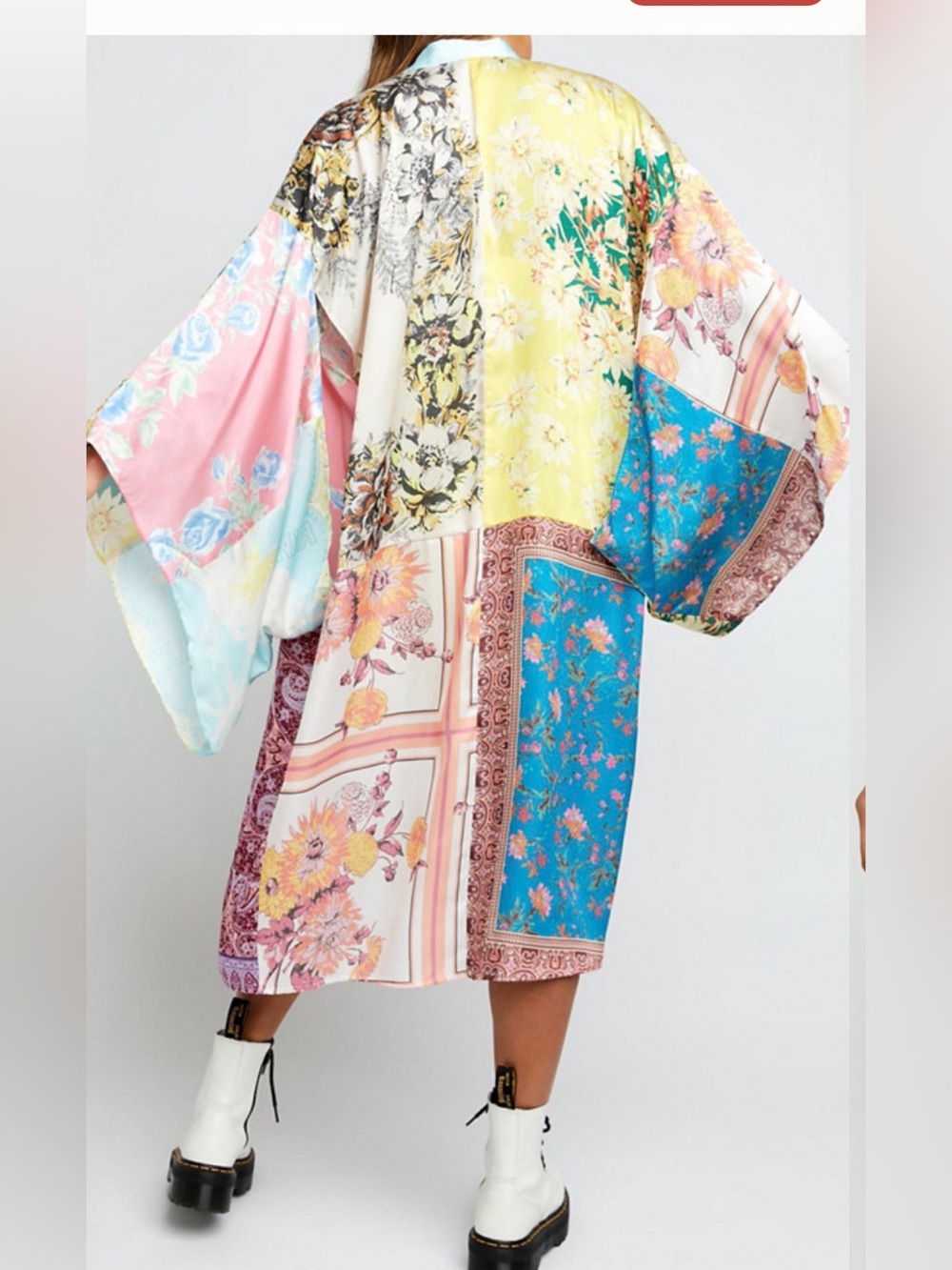 Free people Patch with love Satin Kimono Robe - Pink Multi - Picture 2 of 9